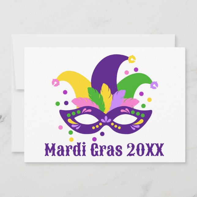 Niedlicher Lila grüner Goldwirl Mardi Gras Postkar Einladung (Vorderseite)