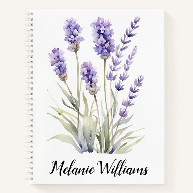 Niedlicher Lila Lavendel |Personalisierter Name Notizbuch (Vorderseite)