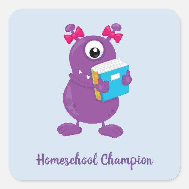 Niedlicher Lila Monster Homeschool Champion Quadratischer Aufkleber (Vorderseite)