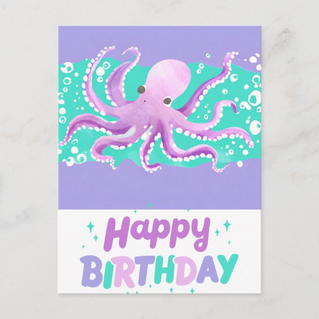 Niedlicher Lila Oktopus Hellblume Geburtstag Postkarte (Vorderseite)