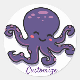 Niedlicher Lila Oktopus Thunder_Cove Runder Aufkleber