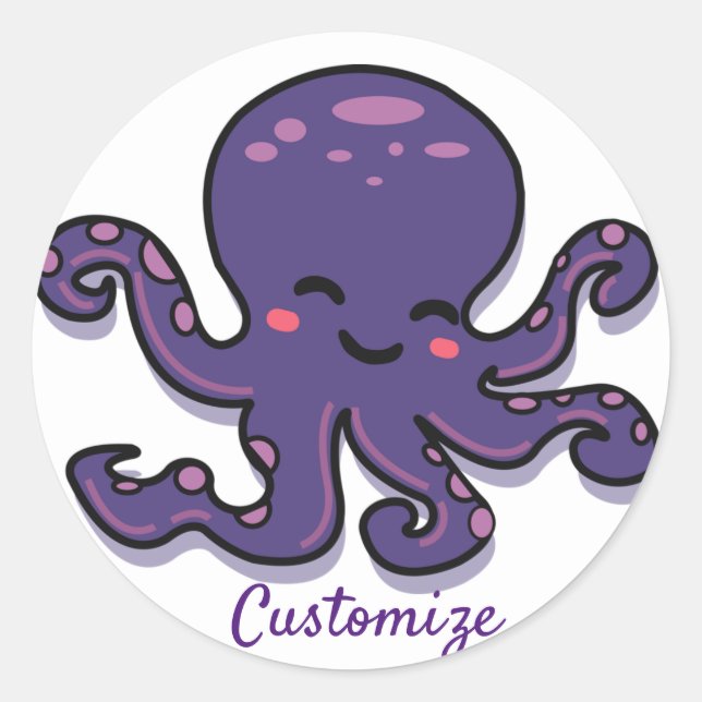 Niedlicher Lila Oktopus Thunder_Cove Runder Aufkleber (Vorderseite)