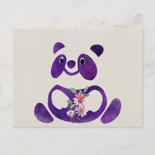 Niedlicher Lila Panda-Bär mit Blume Postkarte
