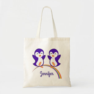 Niedlicher Lila Penguin Personalisierter Name Tragetasche