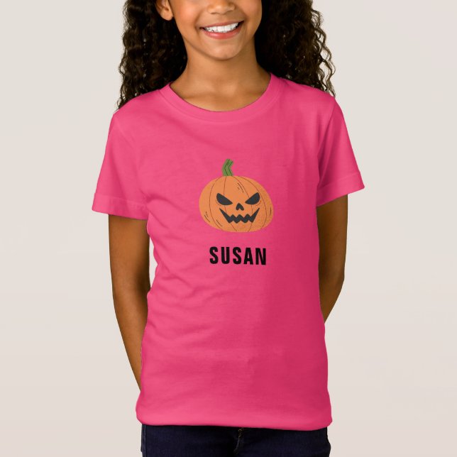 Niedlicher Lila Pumpkin Individuelle Name Hallowee T-Shirt (Vorderseite)