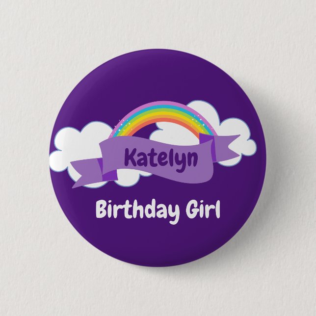 Niedlicher Lila Rainbow Birthday Girl Individuelle Button (Vorderseite)