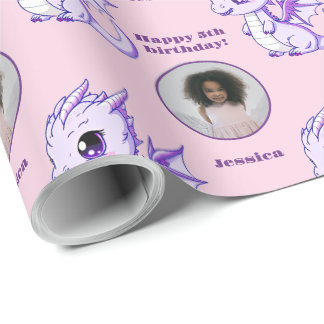 Niedlicher Lila Rosa-Chibi-Dragon-Foto Geschenkpapier