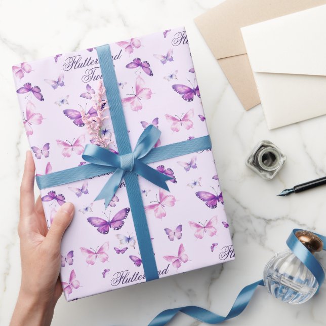 Niedlicher Lila Rosa Schmetterling-Kindergeburtsta Geschenkpapier (Schenken)