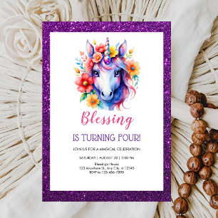 niedlicher lila roter Glitzer zum Geburtstag Einladung