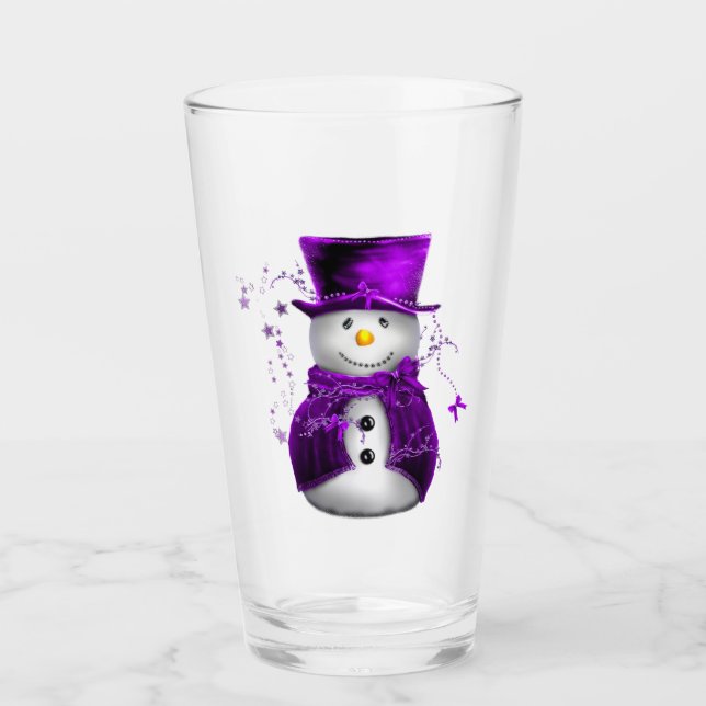 Niedlicher Lila Schneemann Weihnachten Glas (Vorderseite)