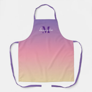 Niedlicher Lila Sunset Ombre mit Name Monogram-Sch Schürze
