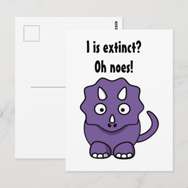 Niedlicher Lila Triceratops Cartoon mit sonniges A Postkarte (Vorne/Hinten)