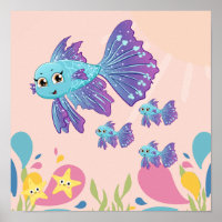 Niedlicher lila und blauer Fisch im Ozean,
