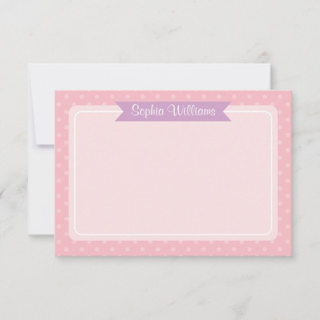 Niedlicher Lila und rosa Polka Dot Personalisierte Mitteilungskarte (Vorderseite)