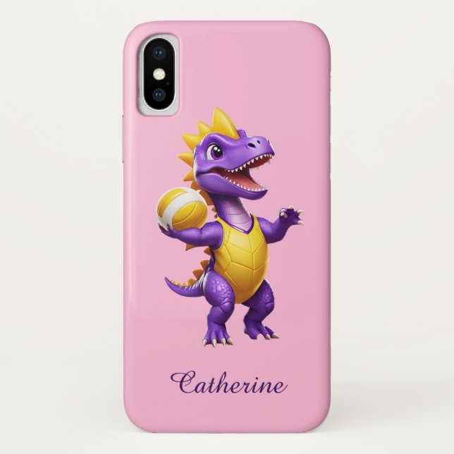 Niedlicher lila Volleyballdinosaurier Case-Mate iPhone Hülle (Rückseite)