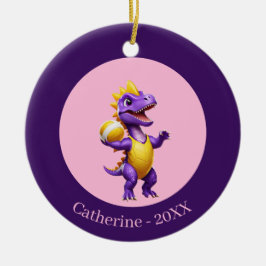 Niedlicher lila Volleyballdinosaurier Keramik Ornament