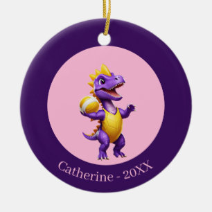 Niedlicher lila Volleyballdinosaurier Keramik Ornament