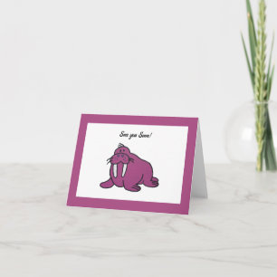 Niedlicher Lila Walrus Cartoon, freundliche Ozeann Karte