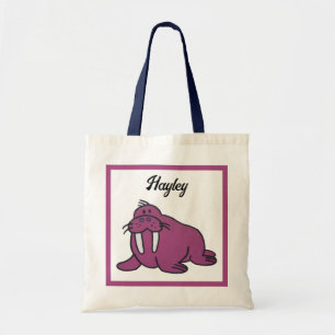 Niedlicher Lila Walrus Cartoon, freundliche Ozeann Tragetasche