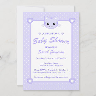 Niedlicher Lilac Lila Cartoon Katze Kitten Babydus Einladung