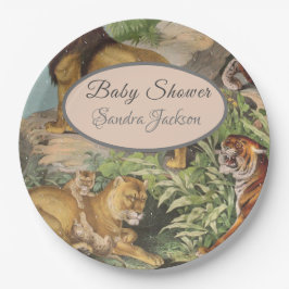 Niedlicher Lion Cat Dusty Blue Boyl Baby Dusche Pappteller