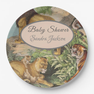 Niedlicher Lion Cat Dusty Blue Boyl Baby Dusche Pappteller