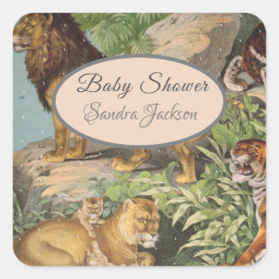 Niedlicher Lion Cat Dusty Blue Boyl Baby Dusche Quadratischer Aufkleber