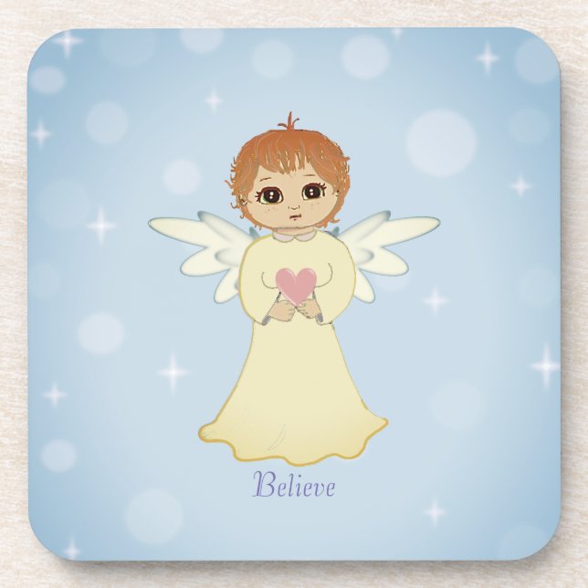 Niedlicher Little Angel & Calligraphy auf Light Bl Getränkeuntersetzer (Vorderseite)