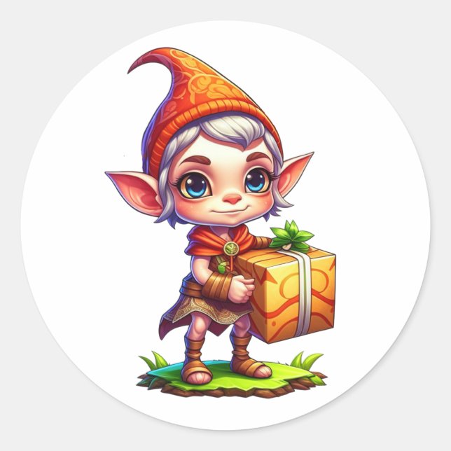 Niedlicher Little Elf Weihnachten Runder Aufkleber (Vorderseite)