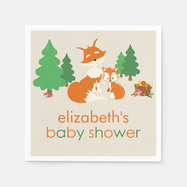Niedlicher Little Fox und Mama Babyduschpapier Nap Serviette (Vorderseite)