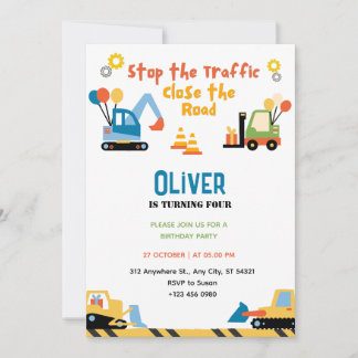 Niedlicher LKW-Bau Geburtstagsparty Einladung