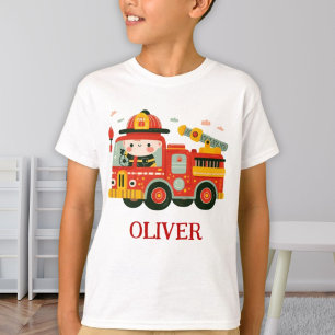 Niedlicher LKW und Feuerwehrmann Personalisiert T-Shirt