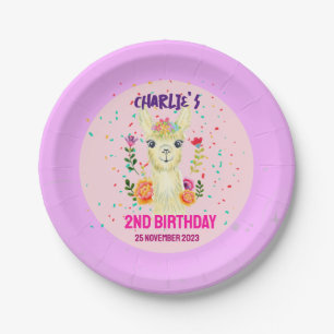 Niedlicher Llama Animal Geburtstagsparty farbenfro Pappteller