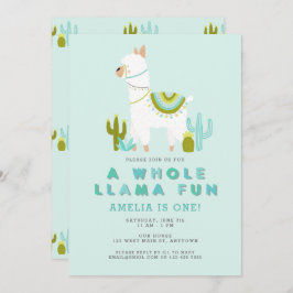 Niedlicher Llama Fun Aqua Erste Geburtstagsparty Einladung