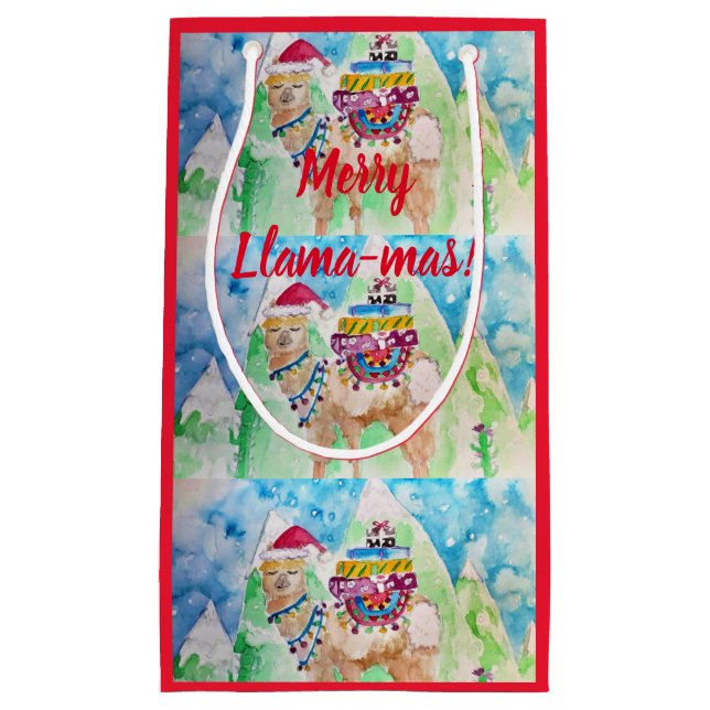 Niedlicher Llama Merry Llama mas Art Weihnachtsges Kleine Geschenktüte (Vorderseite)