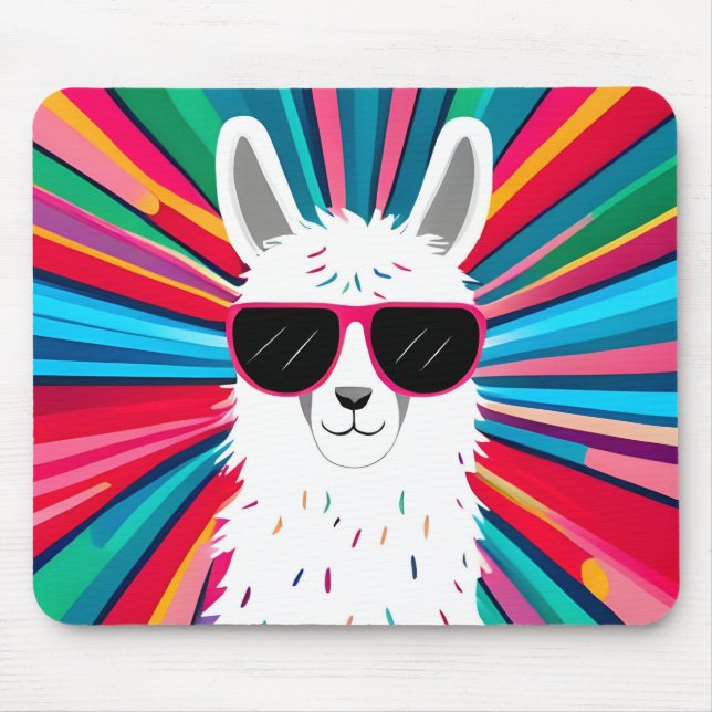 Niedlicher Llama mit Cooler Sonnenblase Mousepad (Vorne)