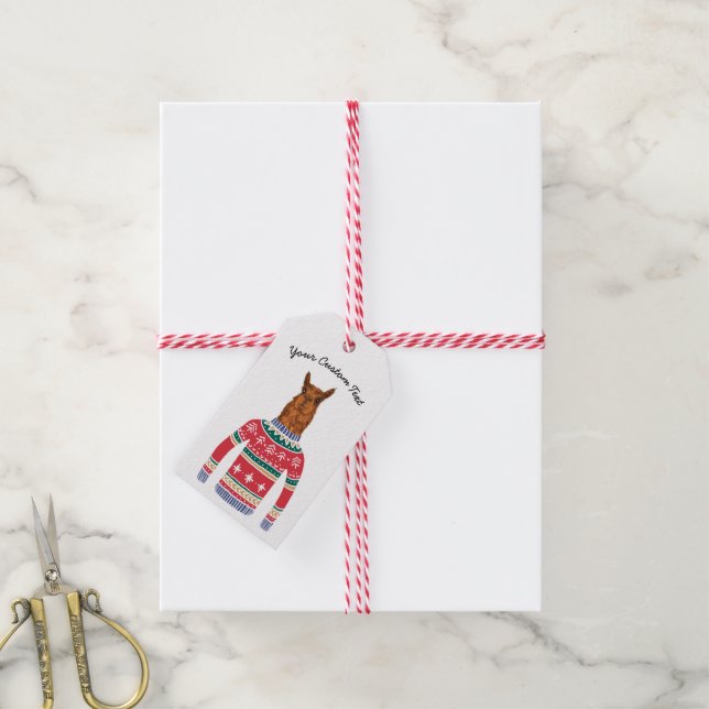 Niedlicher Llama mit lustigem, hässlichem Weihnach Geschenkanhänger (Mit Garn)