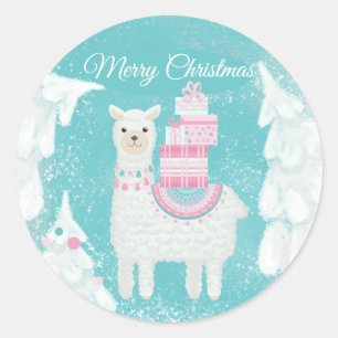 Niedlicher Llama mit Weihnachtsgeschenken Runder Aufkleber