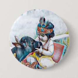 niedlicher Lord krishna mit Kuhklassiker Rundaufkl Button