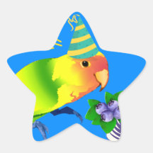 Niedlicher Lovebird-Party-Papagei auf Blauhut