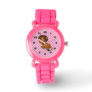 Niedlicher Löwe auf rosa Tupfenmuster Armbanduhr