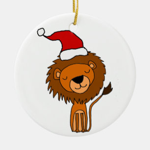 Niedlicher Löwe in der Weihnachtsmannmütze Weihn Keramikornament