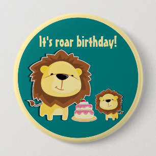 Niedlicher Löwe und Baby Cub Kindergeburtstag Button