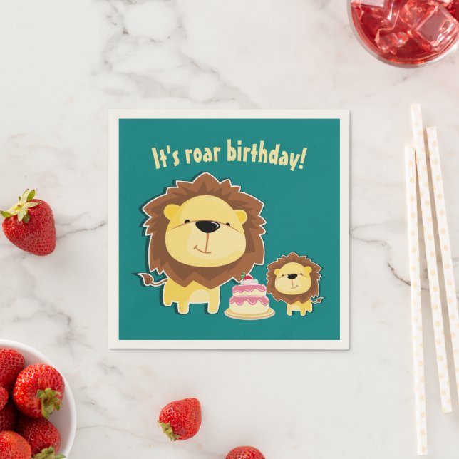 Niedlicher Löwe und Baby Cub Kindergeburtstag Serviette (Beispiel)