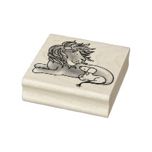 Niedlicher Löwe und Lamm | Briefmarke der Holzkuns