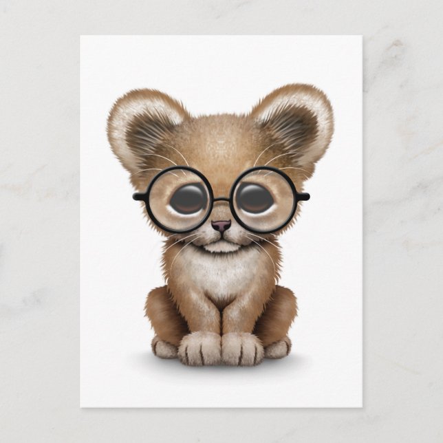 Niedlicher Löwengürtel mit Brille auf Weiß Postkarte (Vorderseite)