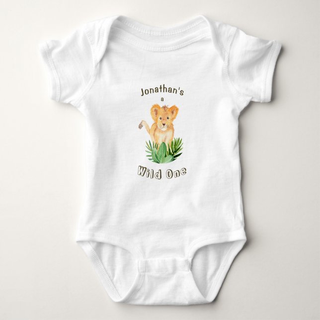 Niedlicher Löwengürtel Wild One Tropischer Jungle  Baby Strampler (Vorderseite)