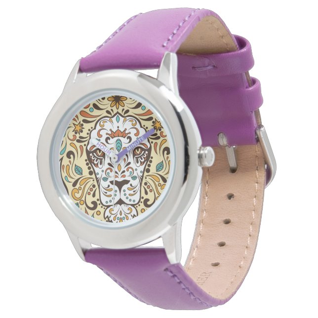 Niedlicher Löwenkopf Armbanduhr (Schrägansicht)