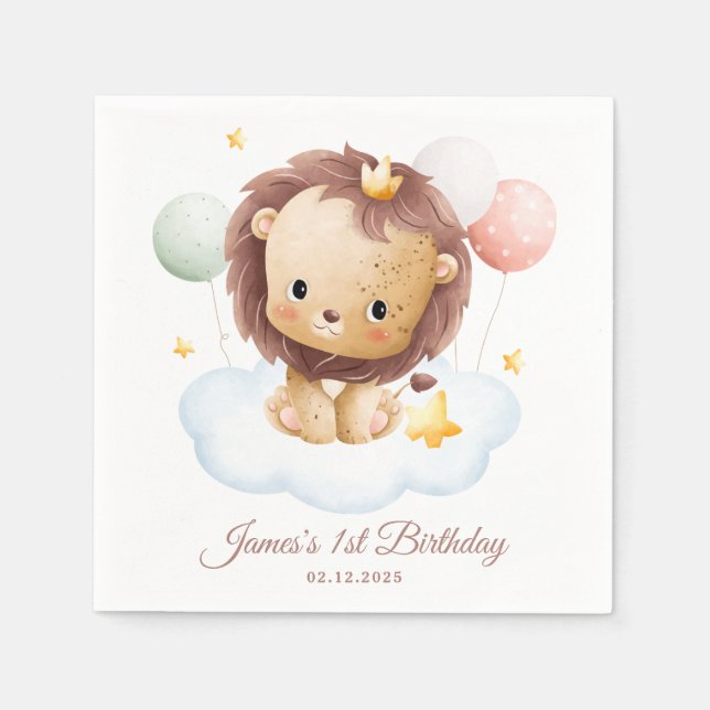 Niedlicher Löwenprinz Kindergeburtstag Serviette (Vorderseite)