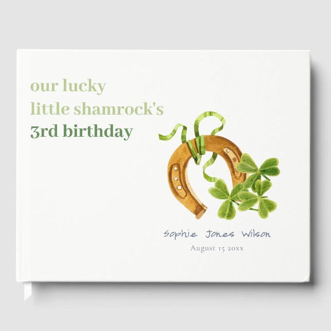 Niedlicher Lucky Kleeblatt St Patrick's Day Kinder Gästebuch (Vorderseite)